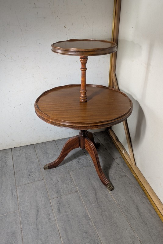 Vintage Mahogany 2-Tier Dumbwaiter Table Pie Crust Brass Claw Feet Duncan Phyfe gallery