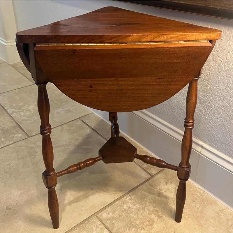Antique Victorian Cloverleaf Drop Leaf Side Table Walnut Triangular 1800s gallery