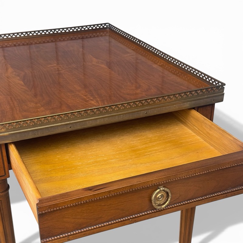 Baker Furniture Square Milling Road Louis XVI Bouillotte Accent Table 26" Walnut gallery