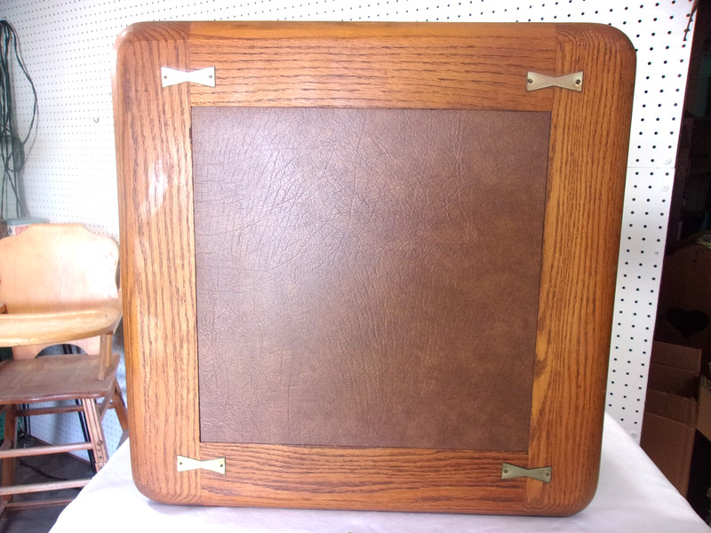 Vintage Oak Wood End Side Table Leather Naugahyde Top MCM gallery