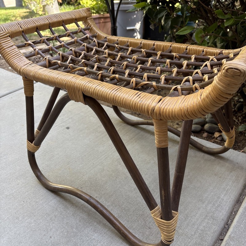 Vtg MCM Asian Boho Chic Wicker Rattan Curved Foot Stool 17”H 23”L 13”W gallery