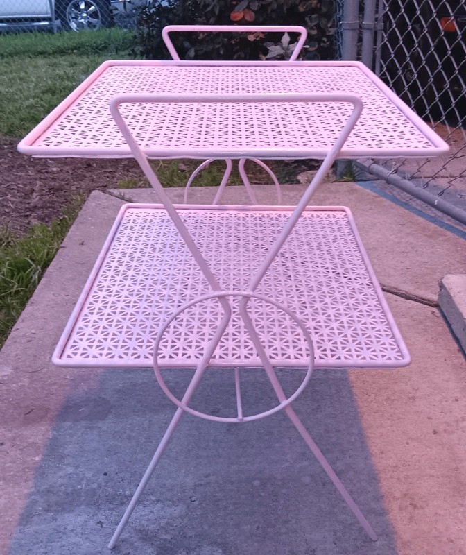Art Deco 2-Tier Metal Garden Table Stands 23" Indoor / Outdoor Antique Lite Pink gallery