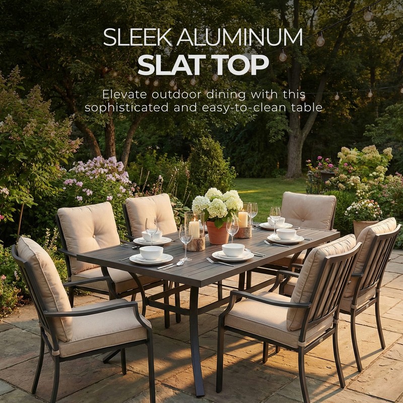 Four Seasons Courtyard Tuscany 72 x 39" Rectangular Aluminum Dining Table, Black gallery