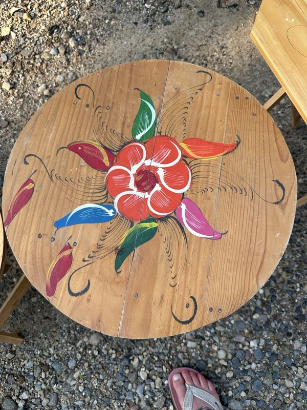 VTG Hand Painted Folding Wood Decorative Round 18″ D Side Table Floral Gorgeous