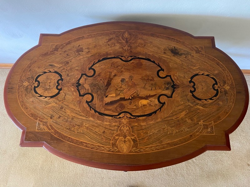 Antique Victorian Renaissance Revival Marquetry Inlaid Walnut Center Table gallery