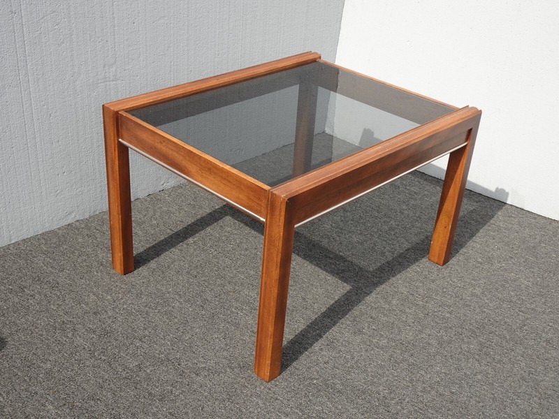 Vintage Mid Century Modern Brown End Table with Smokey Glass gallery