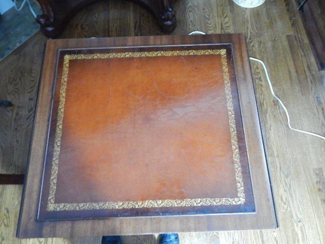 Antique Mahogany Drop Leaf Table W/ Tooled Leather Top and Leaves gallery