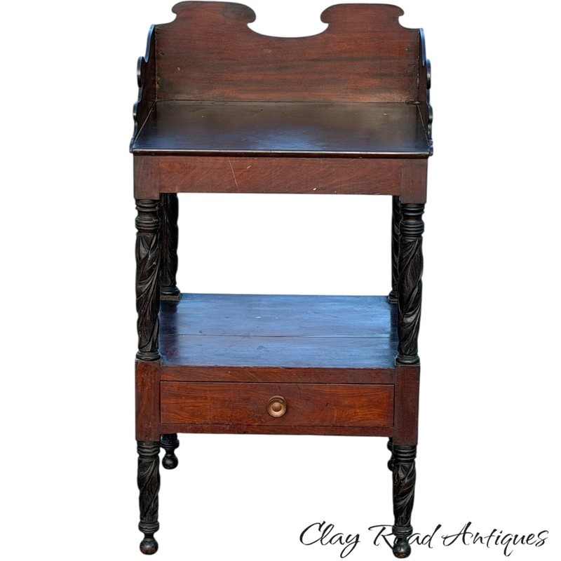 Antique classical acanthus carved table & gallery small 1830 mahogany PA empire gallery