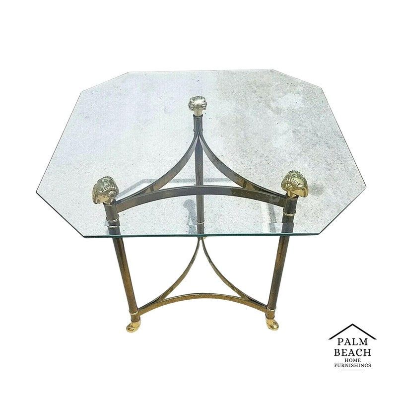 Maison Jansen Style Hollywood Regency Brass Rams Head Hoof Footed End Side Table