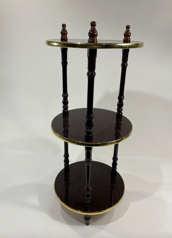 3 Tier Plant Stand Round Shelf Dark Wood Grain MCM Style Plant Holder gallery