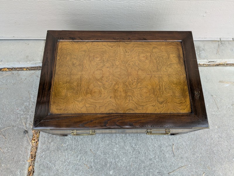 Vintage Knob Creek Ethan Allen Asian Campaign Chinoiserie Burl Wood Table gallery