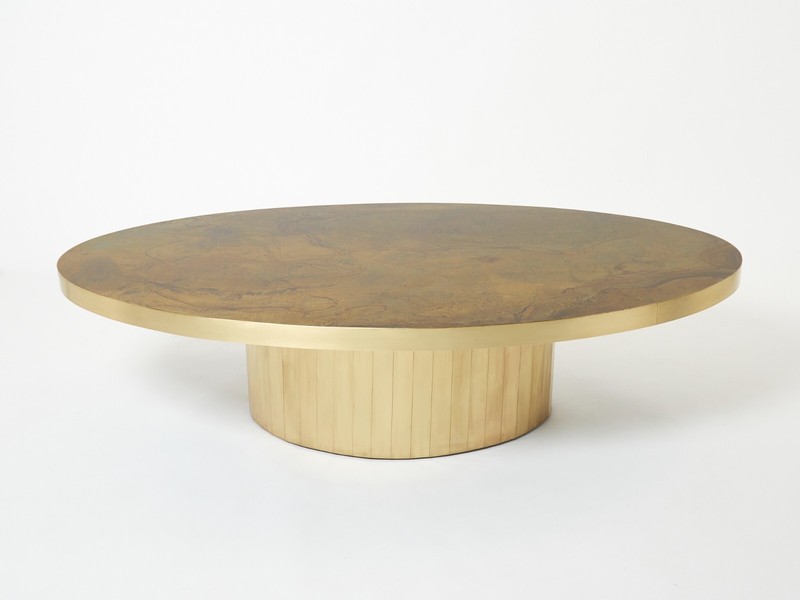 Large oval Isabelle and Richard Faure oxidized brass coffee table 1970