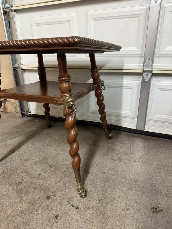Antique Victorian Barley Twist Rope Parlor Table With Brass Head Feet gallery