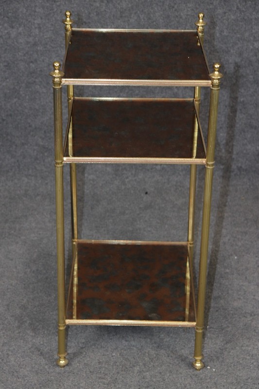 Maison Jansen Style Eglomise Glass & Brass 3 Tier End Table C. 1950's gallery