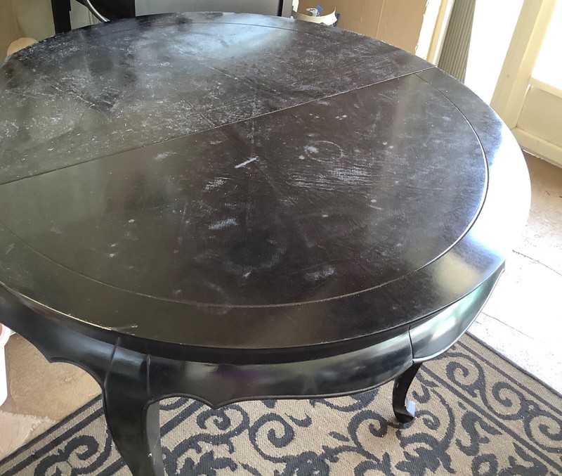 HENREDON VINTAGE BLACK ASIAN DINING ROOM SET ROUND TABLE 4 CHAIRS,2 LEAFS DRAGON gallery
