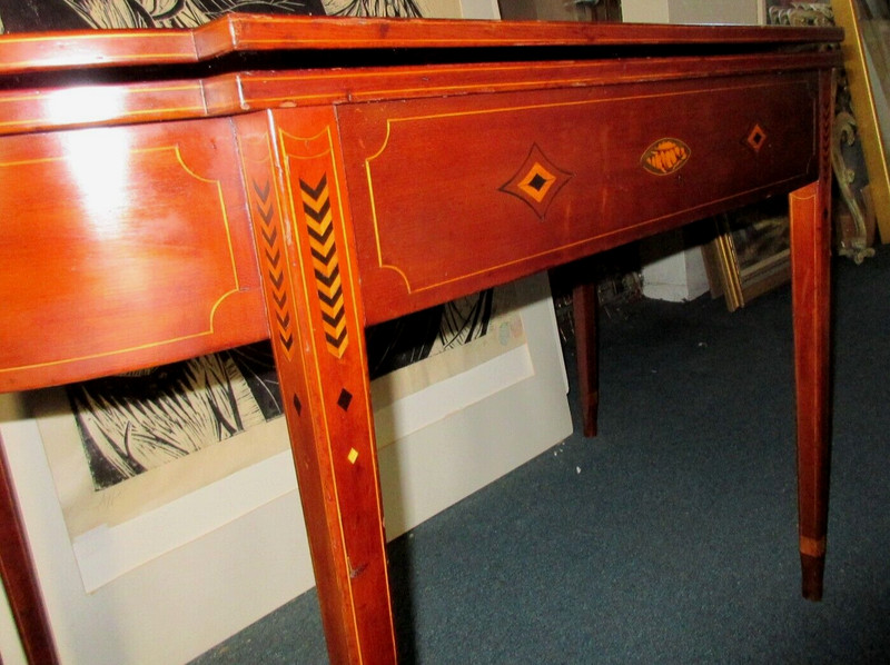 YES A 48" WIDE LARGE ANTIQUE AMERICAN FEDERAL INLAID CHERRY CARD TABLE RARE SIZE gallery