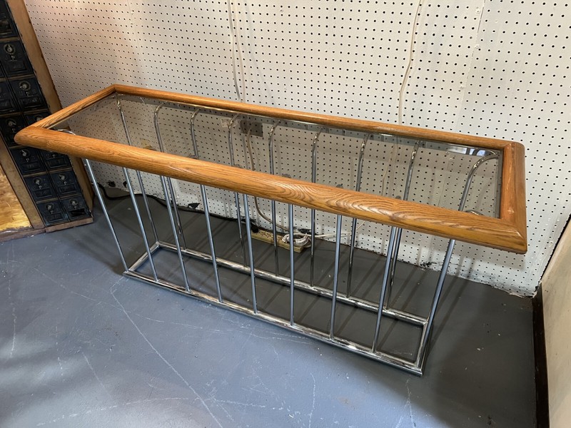 Mid Century Modern Milo Baughman Style Smoked Glass Console Table