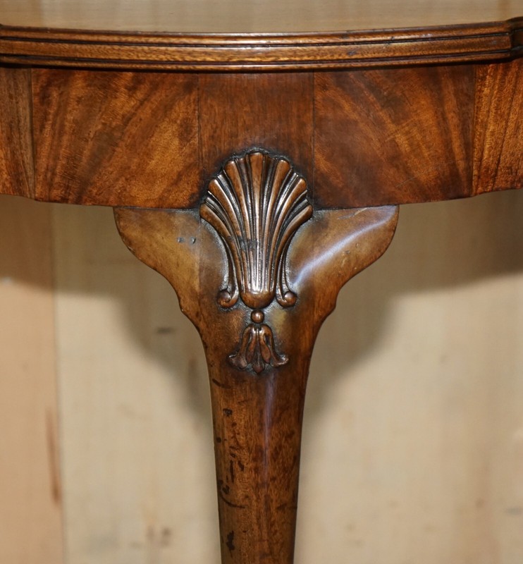 FLAMED MAHOGANY THOMAS CHIPPENDALE STYLE DEMI LUNE CLAW & BALL CONSOLE TABLE gallery