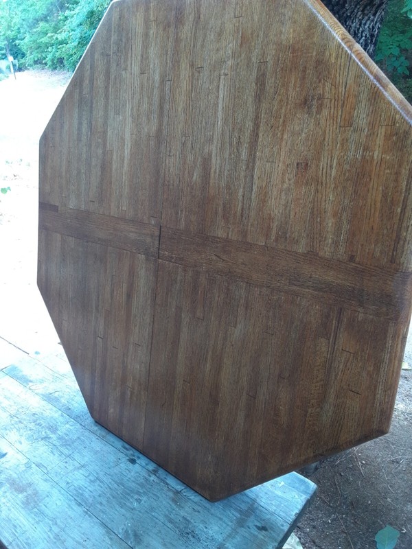 MID CENTURY DANISH MODERN 1.5"x 42"w PARQUET BUTCHER BLOCK OCTAGON DINING TABLE gallery