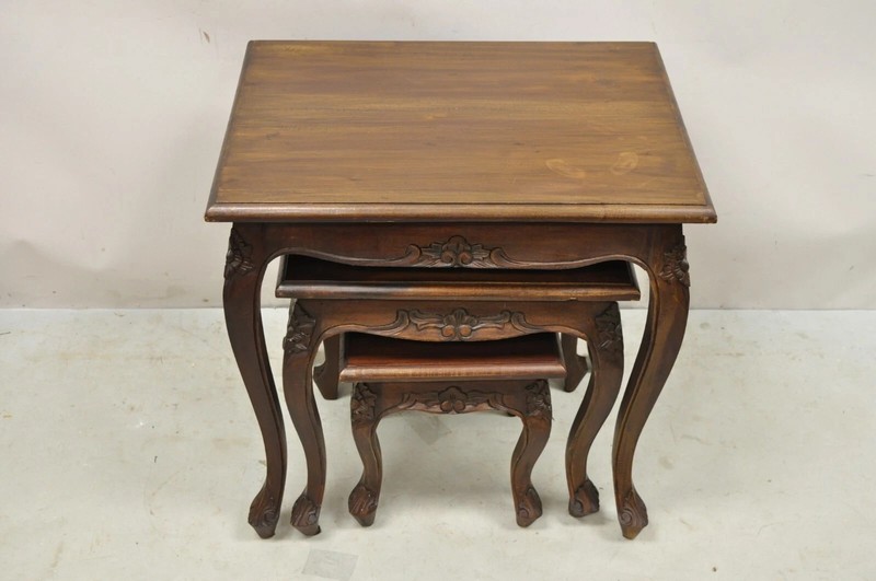 Vintage French Rococo Baroque Style Mahogany Nesting Side Tables - Set of 3 gallery