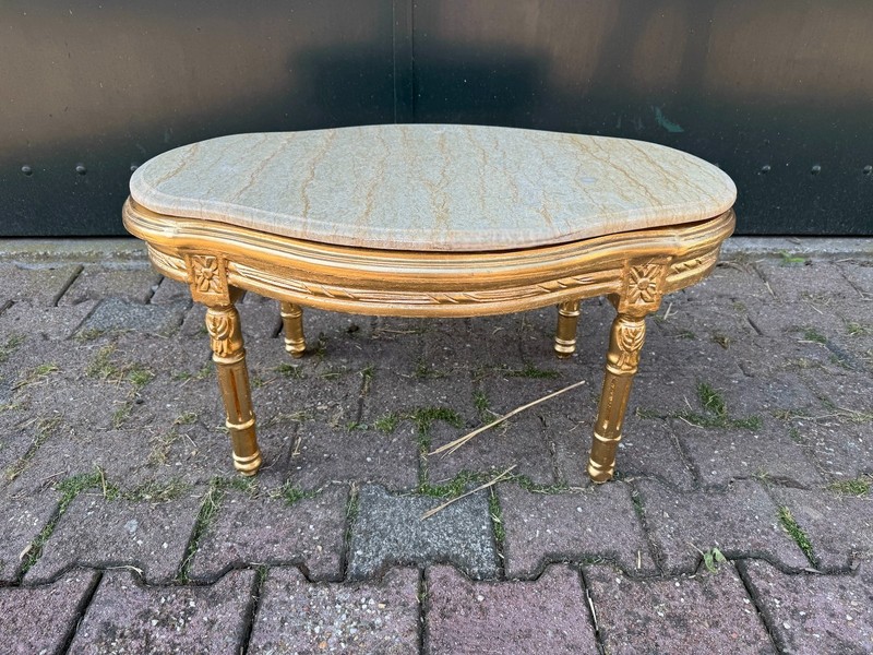 Table French Louis XVI Gold Beech Marble 1950 Oval Coffee Side Accent Table gallery