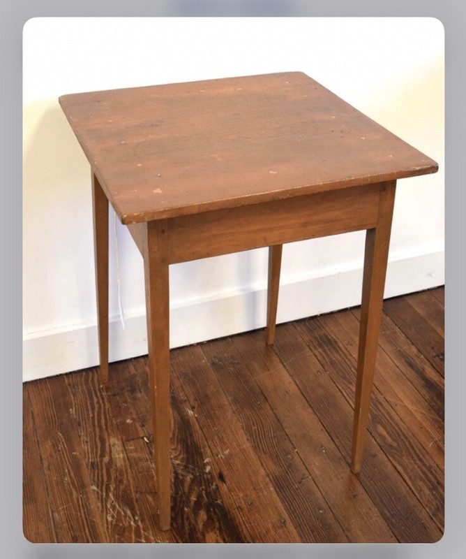 1790-1820 Early American Antique Hepplewhite Table Stand Tapered Leg Pegged Pine