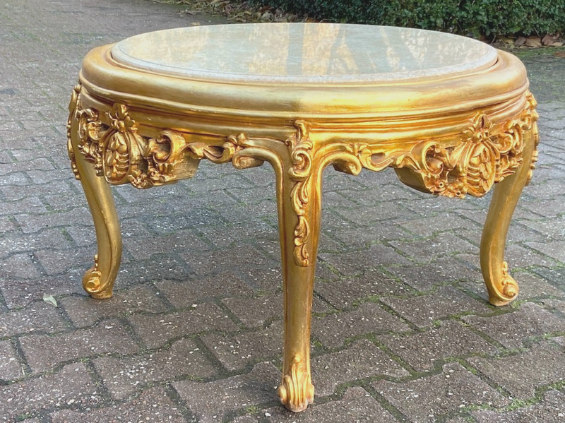 Coffee Center Table French Louis XVI 1960s Gold Finish Marble Top Vintage