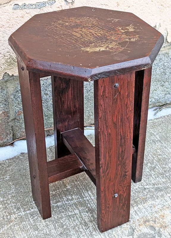 Antique Solid Cypress Wood Wooden Octagon Lamp End Side Accent Table Plant Stand