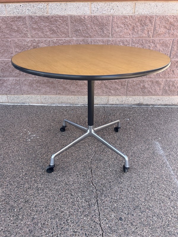 Eames Herman Miller Round Tables Universal Base Wood Grain Laminate Top