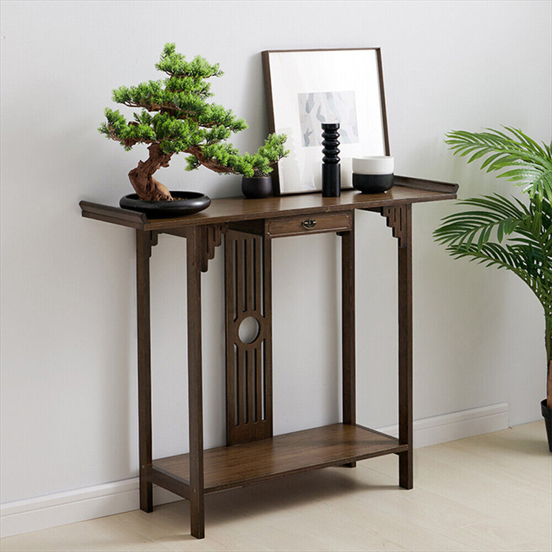 High Polish Narrow Console Table Hallway Table Entry Decor 2-Tier Storage Table