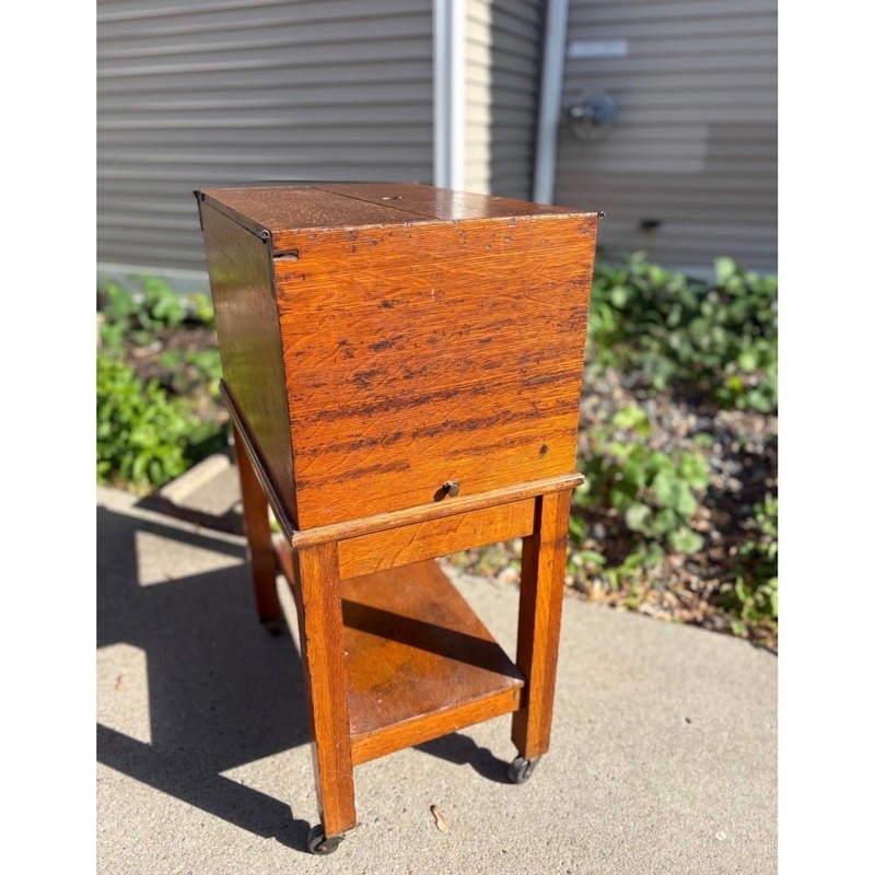 Antique Rare File Cabinet Oak Rolling Side Table Cabinet End Table Storage Stand
