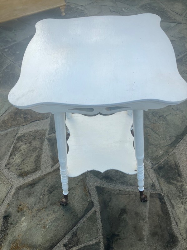 Antique claw & Glass Ball Feet 18″ Square Painted Oak Parlor Table
