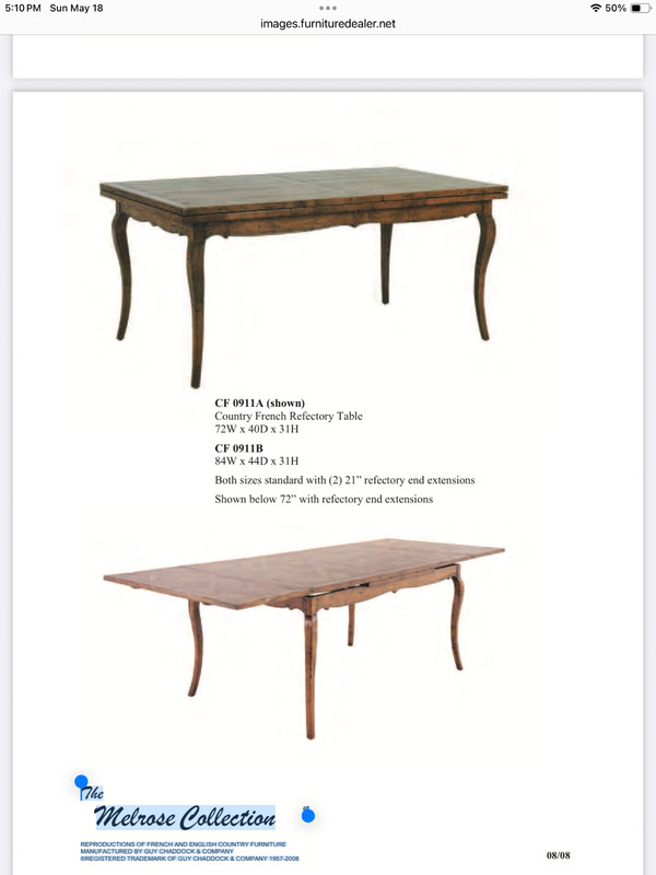 French Country Drawer Leave Extension Refectory Dining Table