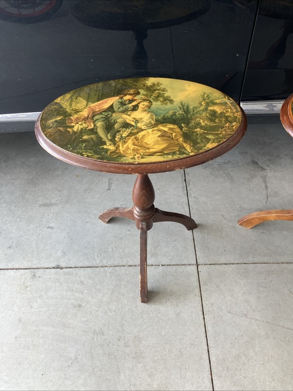 ANTIQUE LADY & CAVALIER COURT SCENE Tv Tray/ Side Table/ Standing Photo Set gallery