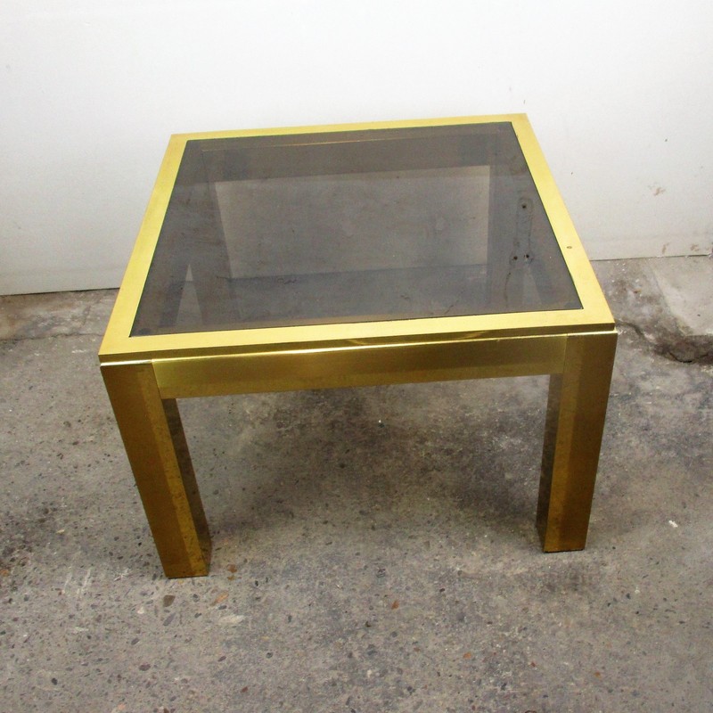 Vintage Italian Design Coffee Side Table Brass Smoked Glass Glam era Romeo Rega gallery