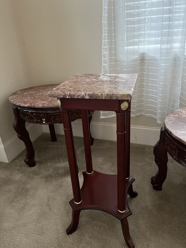 Antique Marble Top Round Coffee Table with End Tables & Plant Tables gallery