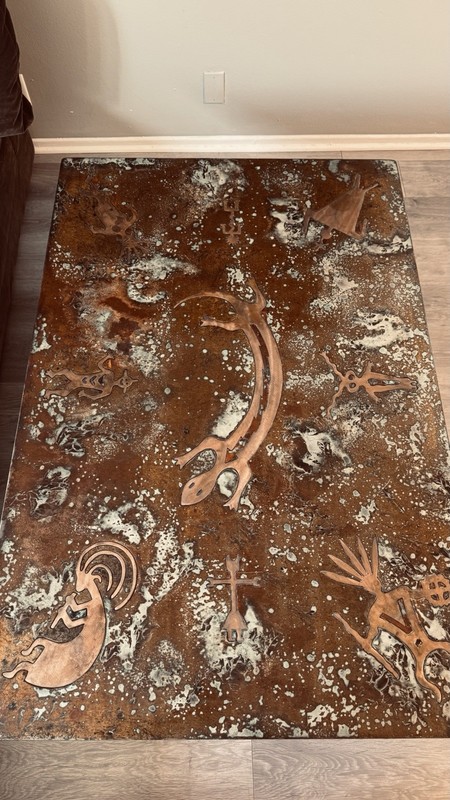 Handcrafted Metal Coffee Table- Signed by Artist, in great condition. gallery