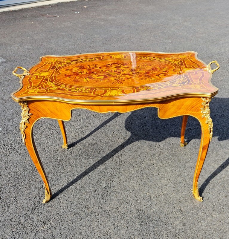 Marquetry French style tea table gallery