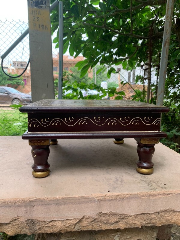 Indian Crafted Wooden Bajot Handmade Chowki Traditional Pooja Stool Home Decor gallery