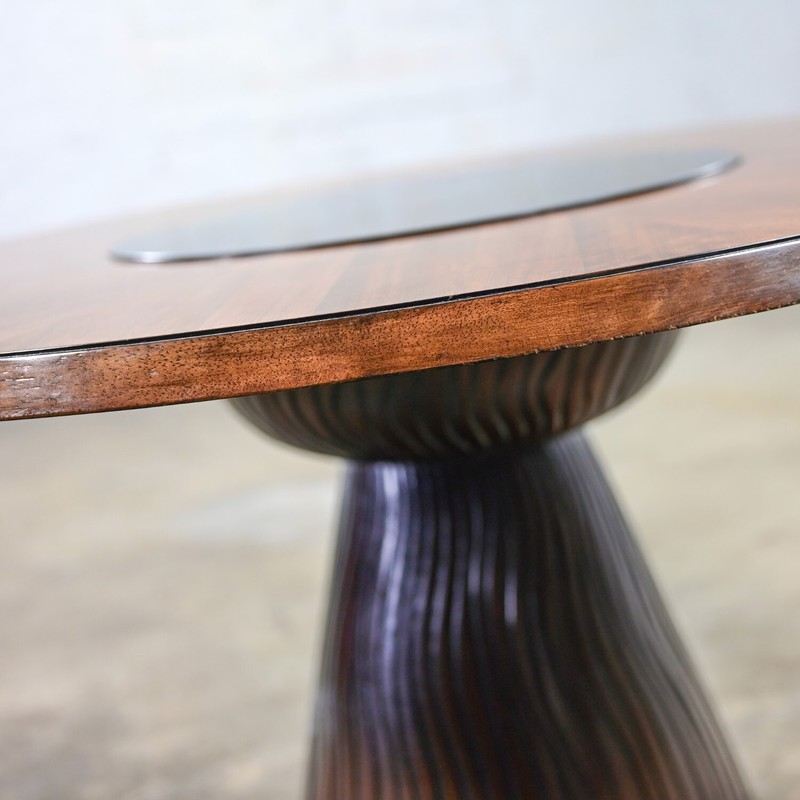 Modern Round Tassel Style Pedestal Base Dining Table Attr to Bernhardt Cascade gallery