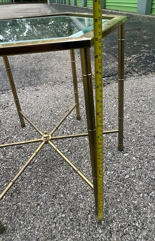 Vintage Mastercraft Brass Bamboo Hexagon Beveled Glass End Table MCM Chinoiserie gallery