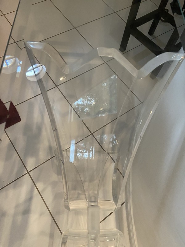 Mid Century Lucite X Base Console Table Beveled Glass Top Modern 56” gallery