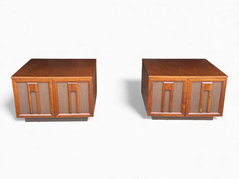 1960s Mid-Century Modern Walnut Nightstands – Fully Restored 2-Door Cabinets