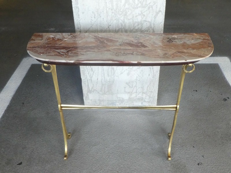 CHIC VINTAGE HOLLYWOOD REGENCY BRASS AND MARBLE TOP ENTRYWAY CONSOLE TABLE