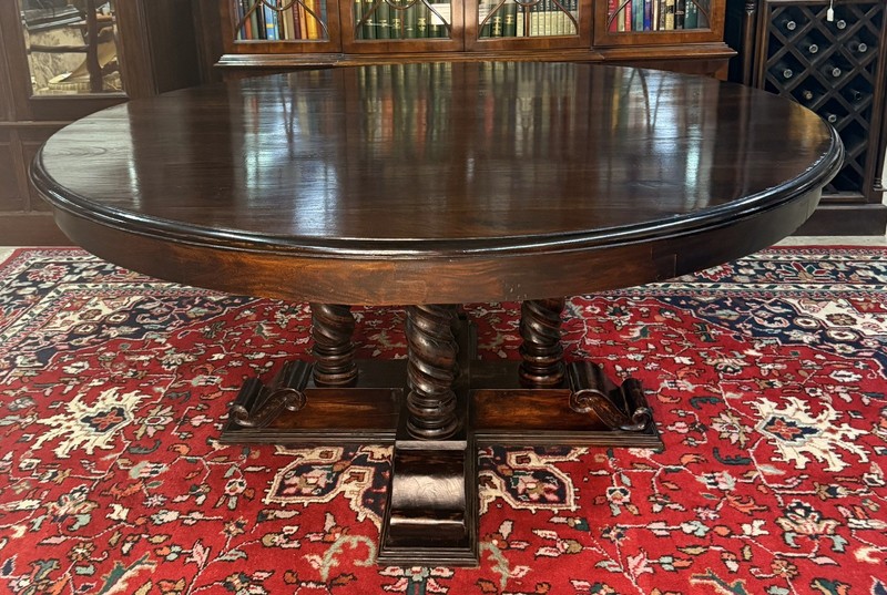 Vintage 60" Round Table Solid Hardwood Barley Twist Dining & Entry Table gallery