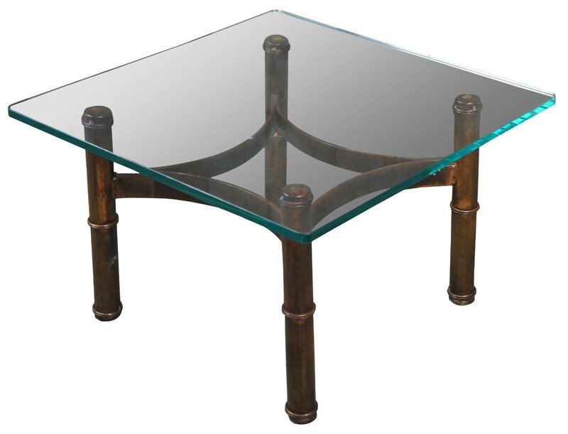 Vintage Campaign Style Square Heavy Glass & Iron Coffee Cocktail End Table gallery