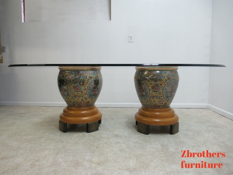 Vintage Custom Chinese Fish Bowl Urn Dining Room Banquet Table Chinoiseries