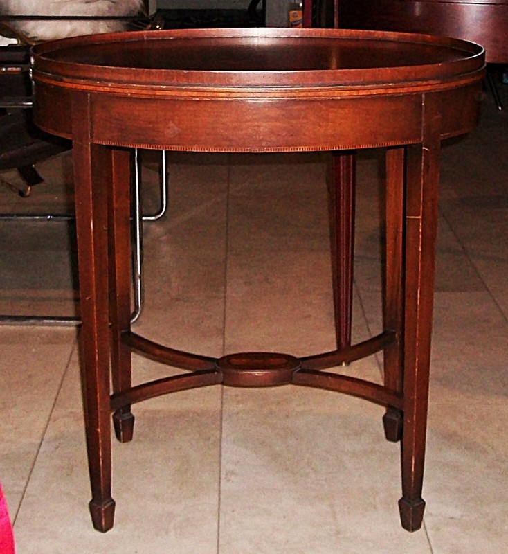 Vintage Federal Style Mahogany Oval Console Table with Inlay-Hathaway, NY-1930's gallery