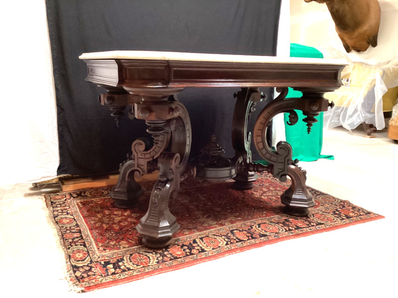 Antique victorian Rosewood marble top table lg RARE 19th c attrib ROUX or MEEKS