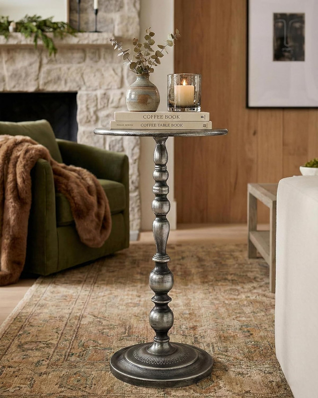 Art Deco Silver Side Table - 25" Accent Table in Polished Brass Finish gallery